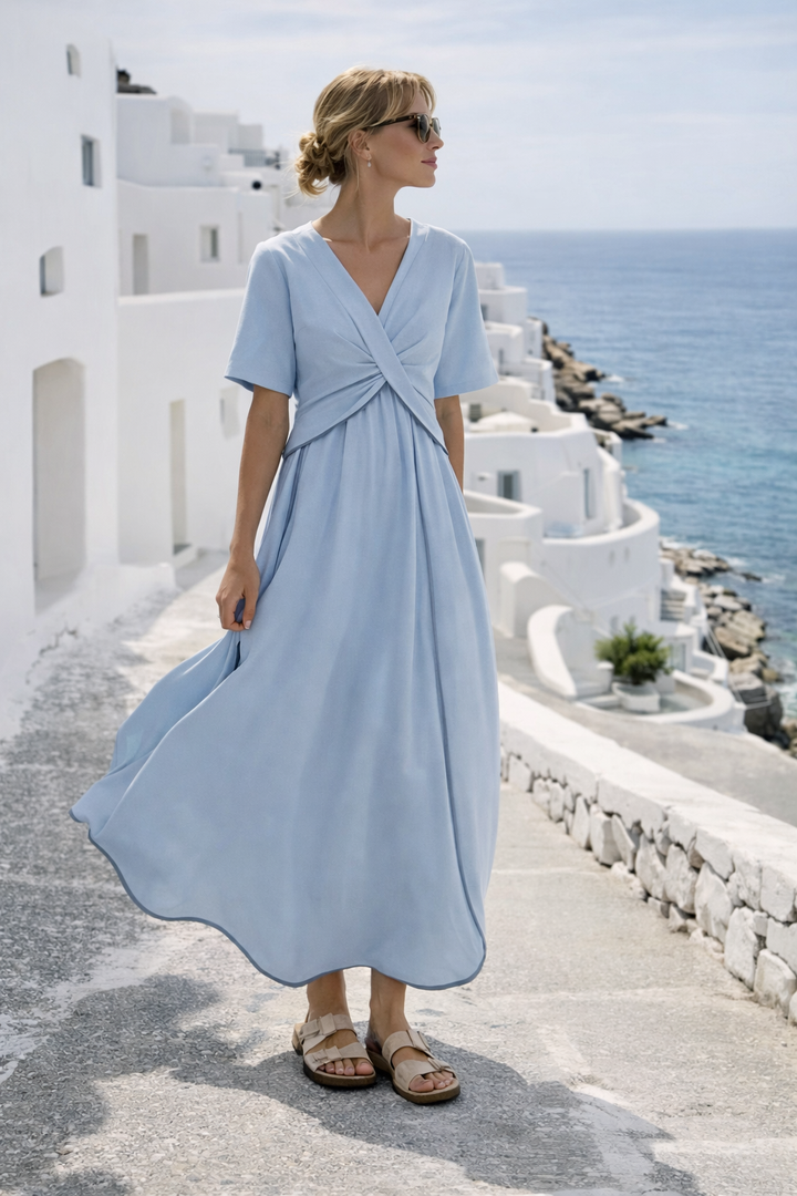 Solene Casual Striped A-Line Midi Dress for Women