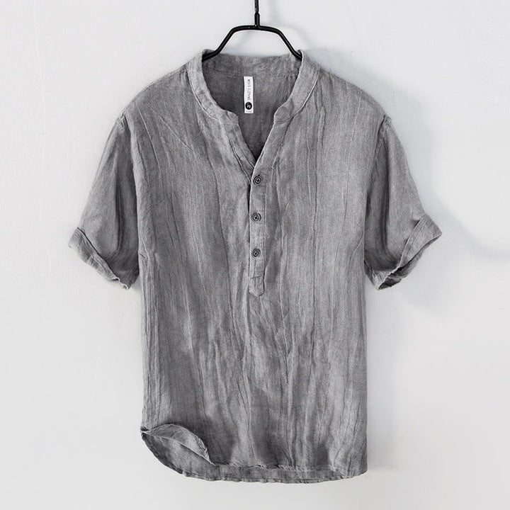 Solid Colour Half-Button Linen Cotton Shirt for Men
