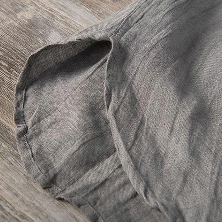 Solid Colour Half-Button Linen Cotton Shirt for Men - gallery