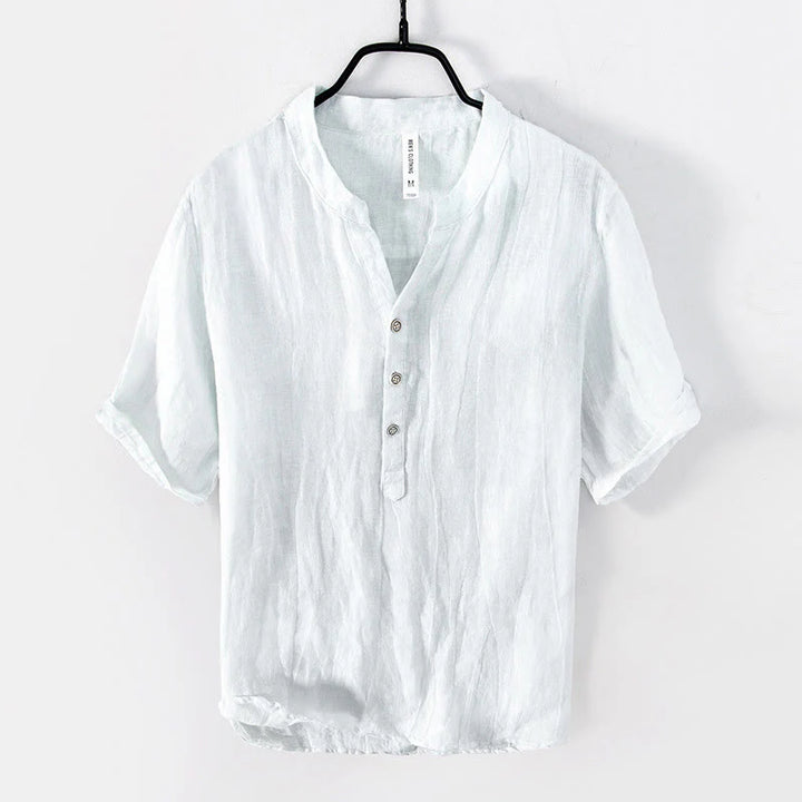 Solid Colour Half-Button Linen Cotton Shirt for Men - gallery