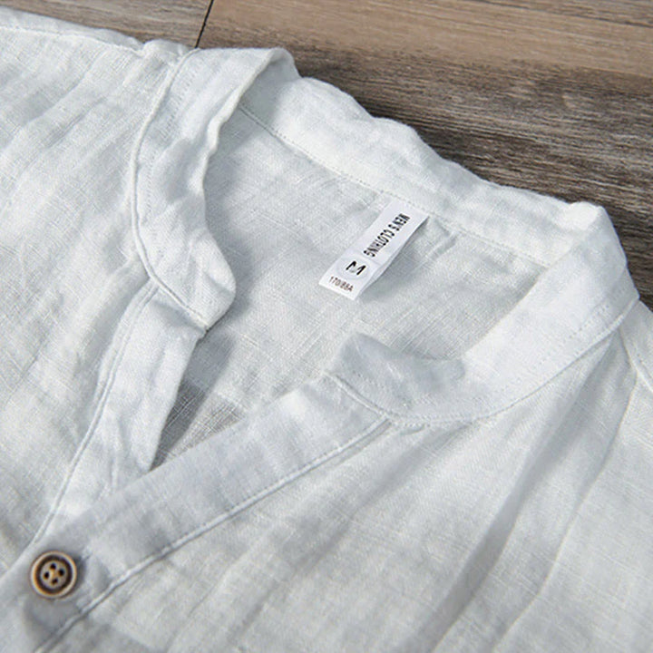 Solid Colour Half-Button Linen Cotton Shirt for Men - gallery