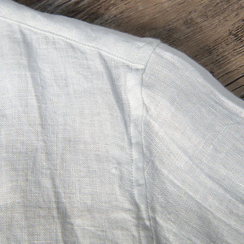 Solid Colour Half-Button Linen Cotton Shirt for Men - gallery