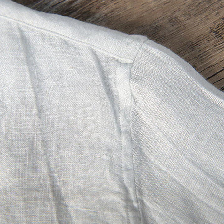 Solid Colour Half-Button Linen Cotton Shirt for Men - gallery