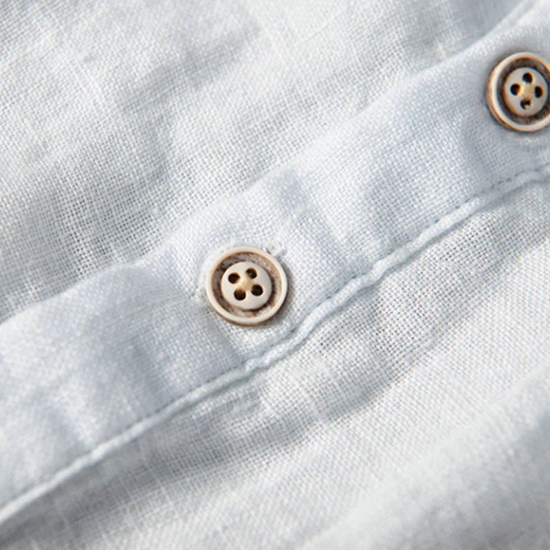 Solid Colour Half-Button Linen Cotton Shirt for Men - gallery