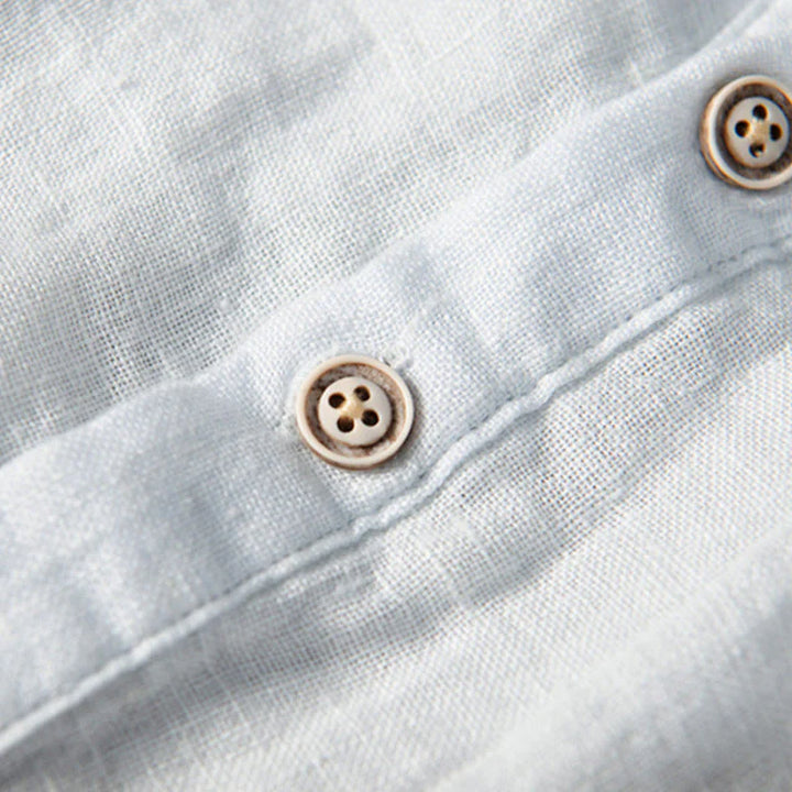 Solid Colour Half-Button Linen Cotton Shirt for Men - gallery