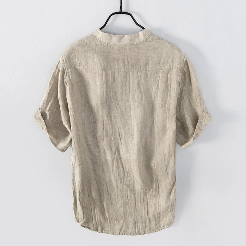 Solid Colour Half-Button Linen Cotton Shirt for Men - gallery