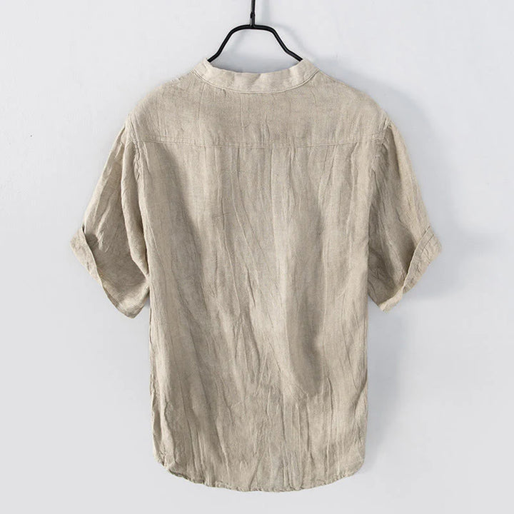 Solid Colour Half-Button Linen Cotton Shirt for Men - gallery