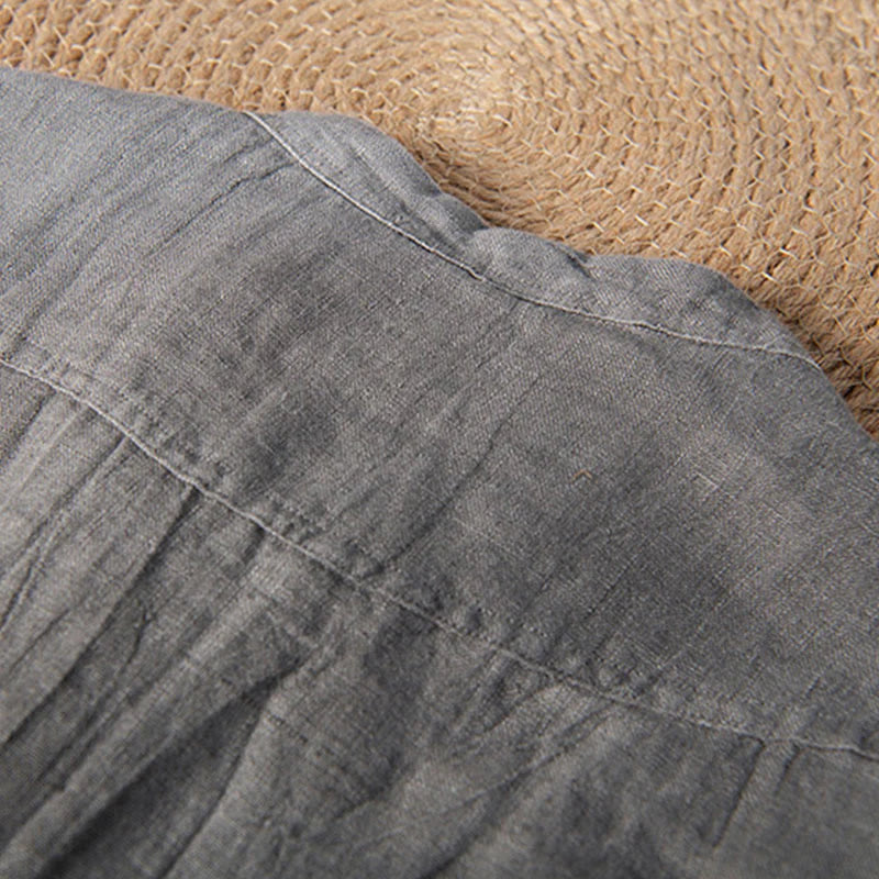 Solid Colour Half-Button Linen Cotton Shirt for Men - gallery