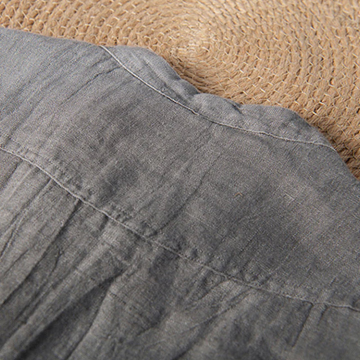 Solid Colour Half-Button Linen Cotton Shirt for Men - gallery