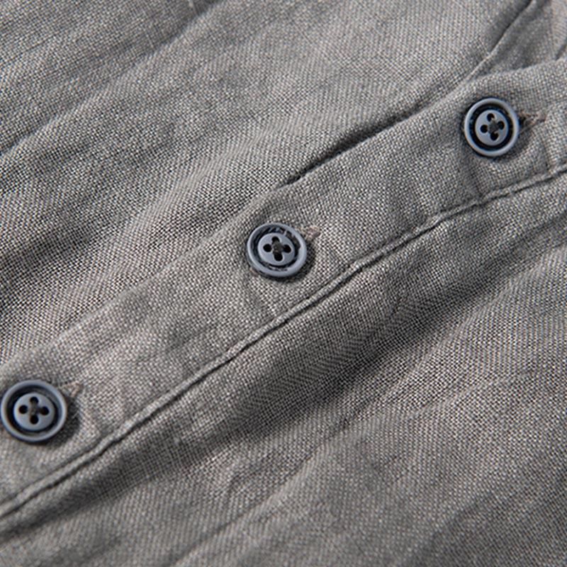 Solid Colour Half-Button Linen Cotton Shirt for Men - gallery