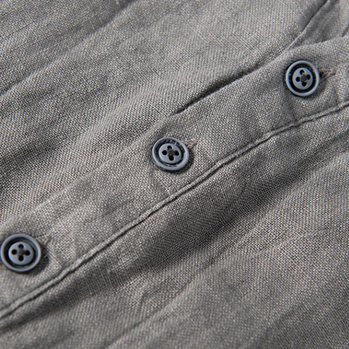 Solid Colour Half-Button Linen Cotton Shirt for Men - gallery