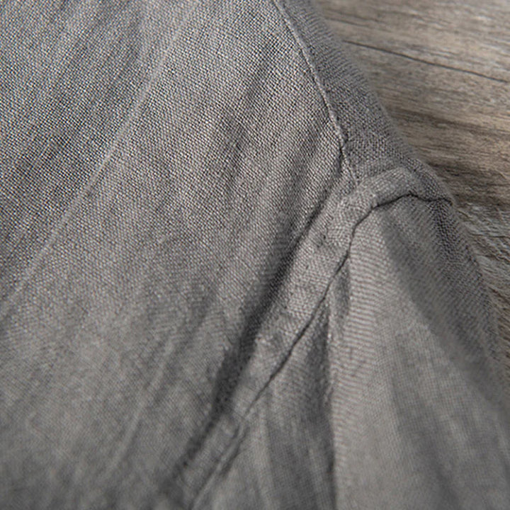 Solid Colour Half-Button Linen Cotton Shirt for Men - gallery