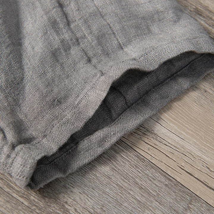Solid Colour Half-Button Linen Cotton Shirt for Men - gallery