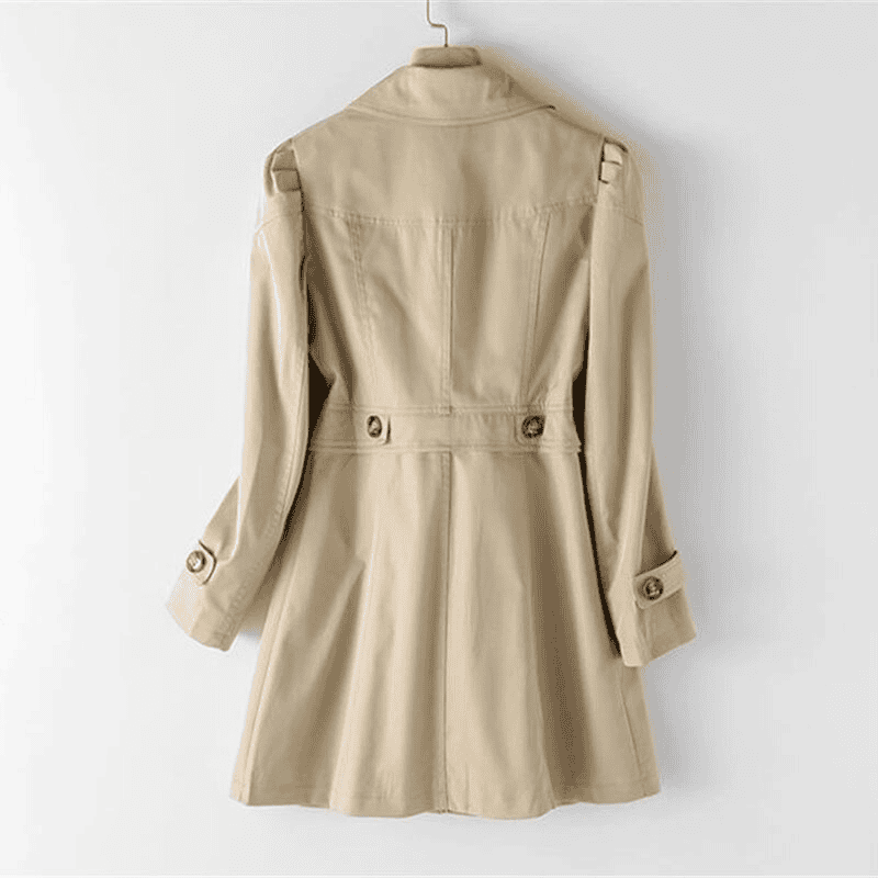 One-Button Trench Coat with Padded Shoulders for Women