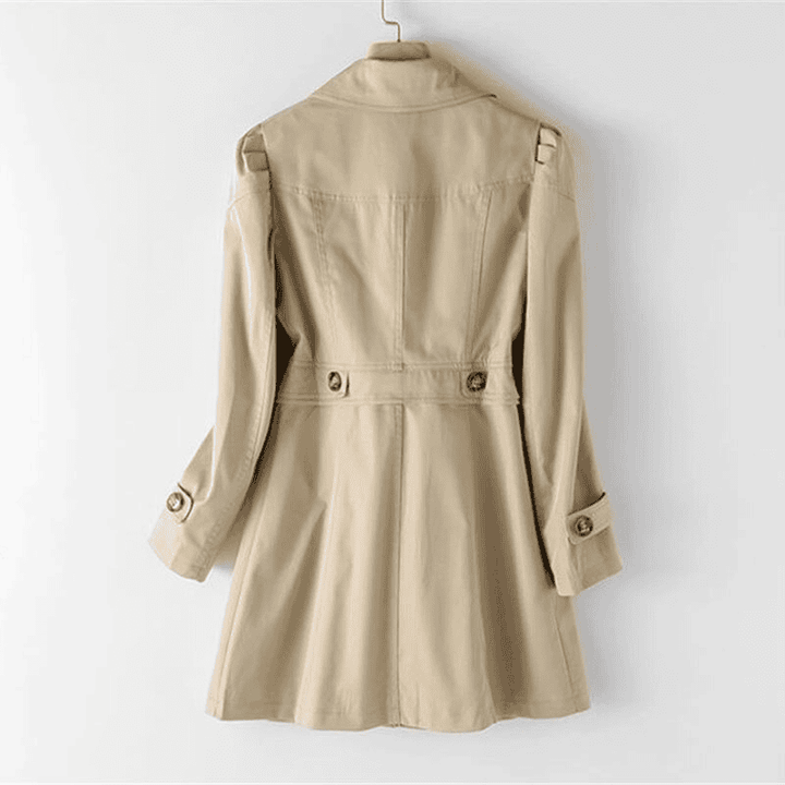 One-Button Trench Coat with Padded Shoulders for Women