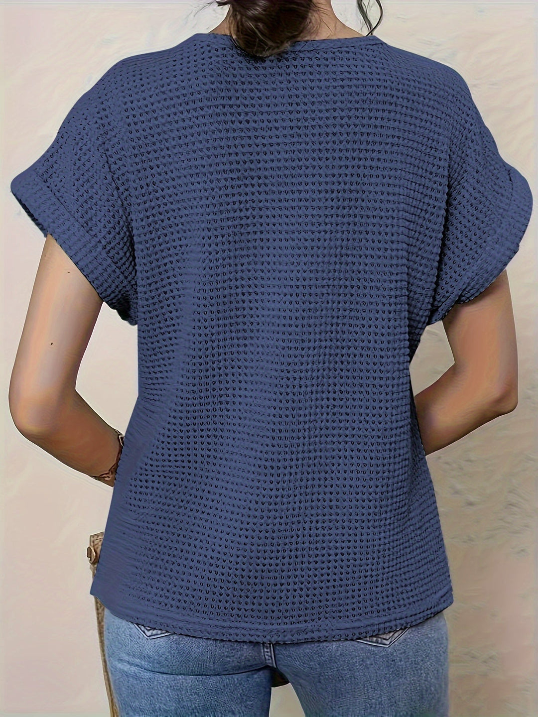 Classic Round-Neck Blouse with Short Sleeves