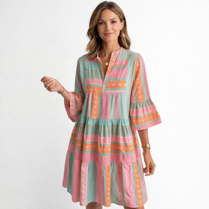 Solene - Printed V-Neck Loose Midi Dress for Women