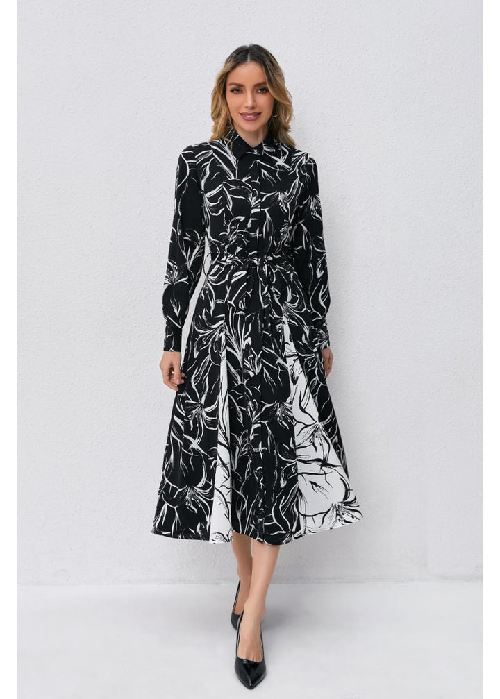 Monochrome Bloom Midi Dress — gallery