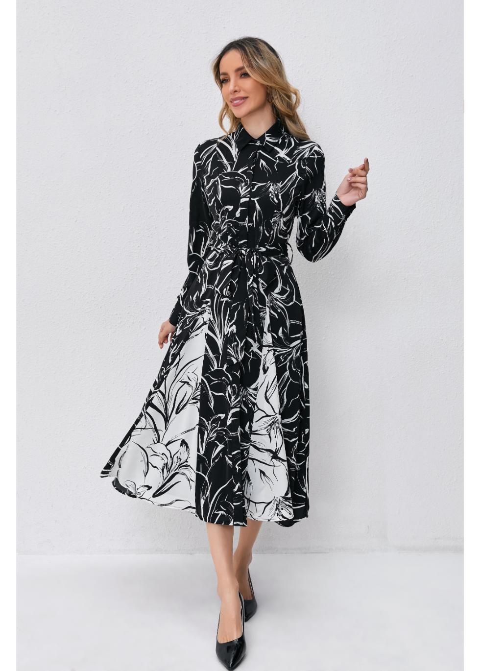 Monochrome Bloom Midi Dress — gallery