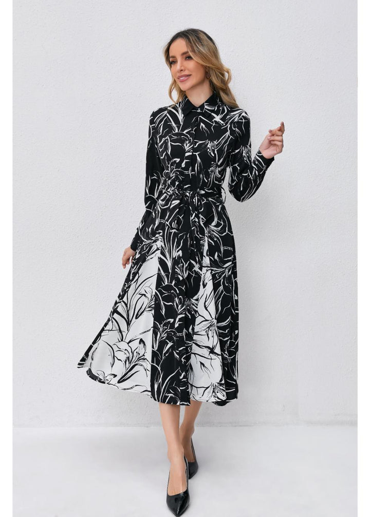Monochrome Bloom Midi Dress — gallery