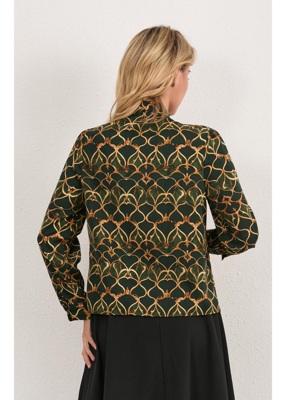 Olive Short Bow Blouse for Women - gallery