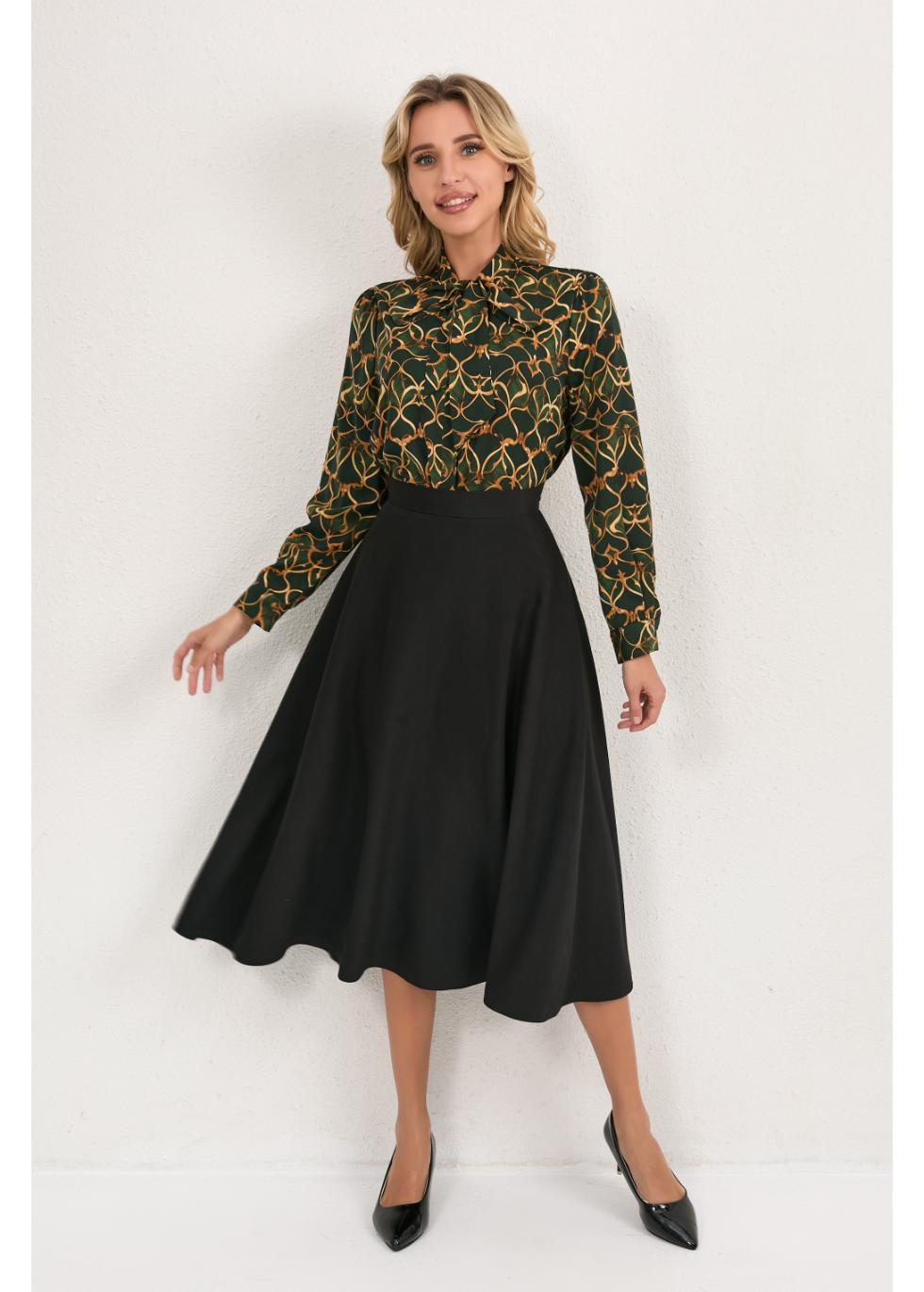 Olive Short Bow Blouse for Women - gallery