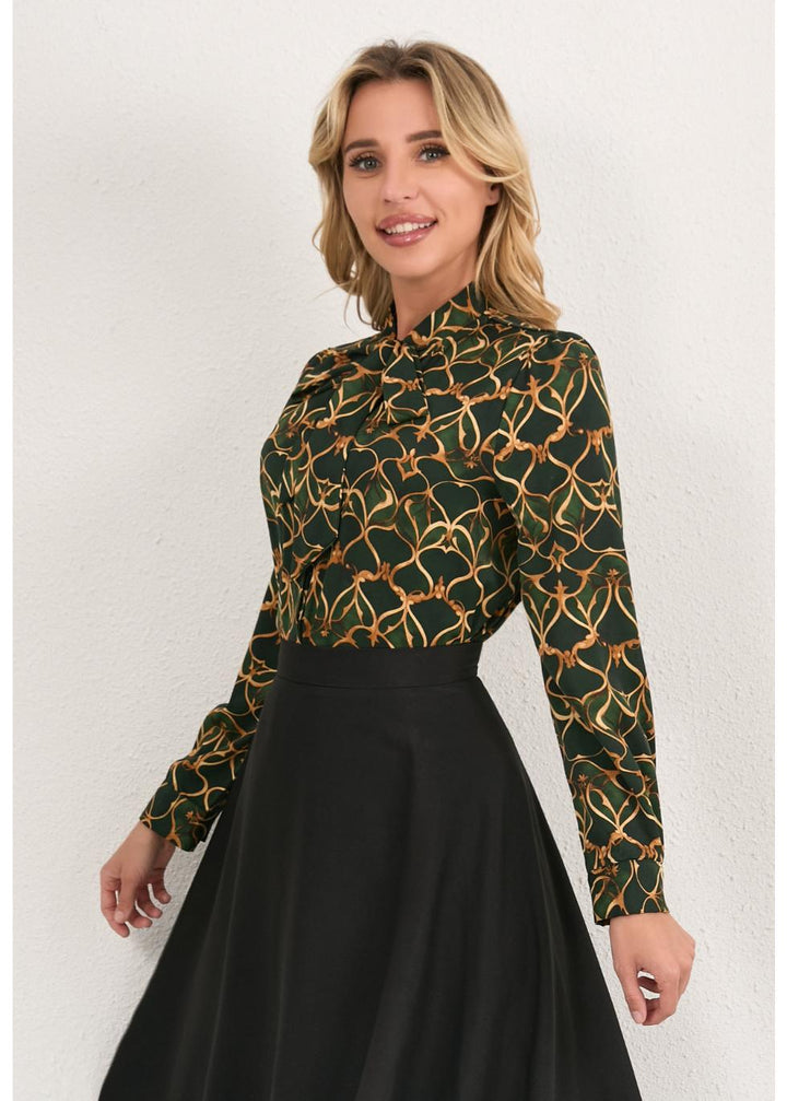 Olive Short Bow Blouse for Women - gallery