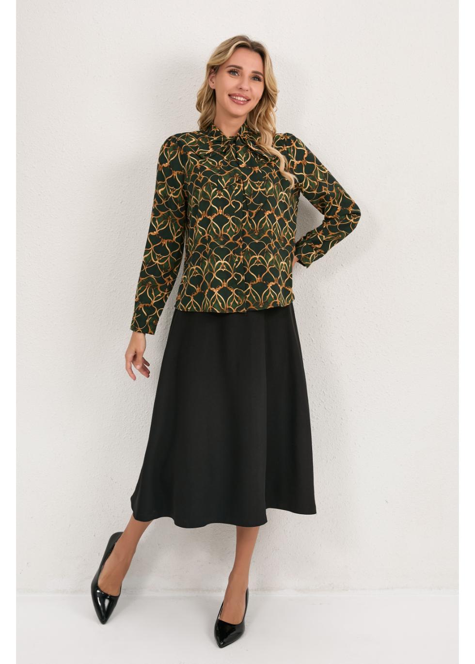 Olive Short Bow Blouse for Women - gallery