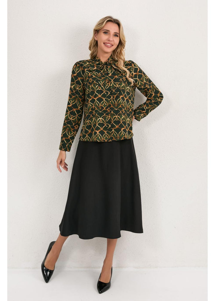 Olive Short Bow Blouse for Women - gallery