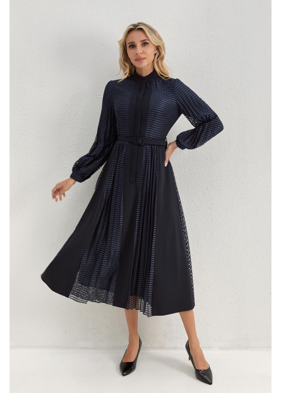 Deep Navy Bloom Midi Dress — gallery
