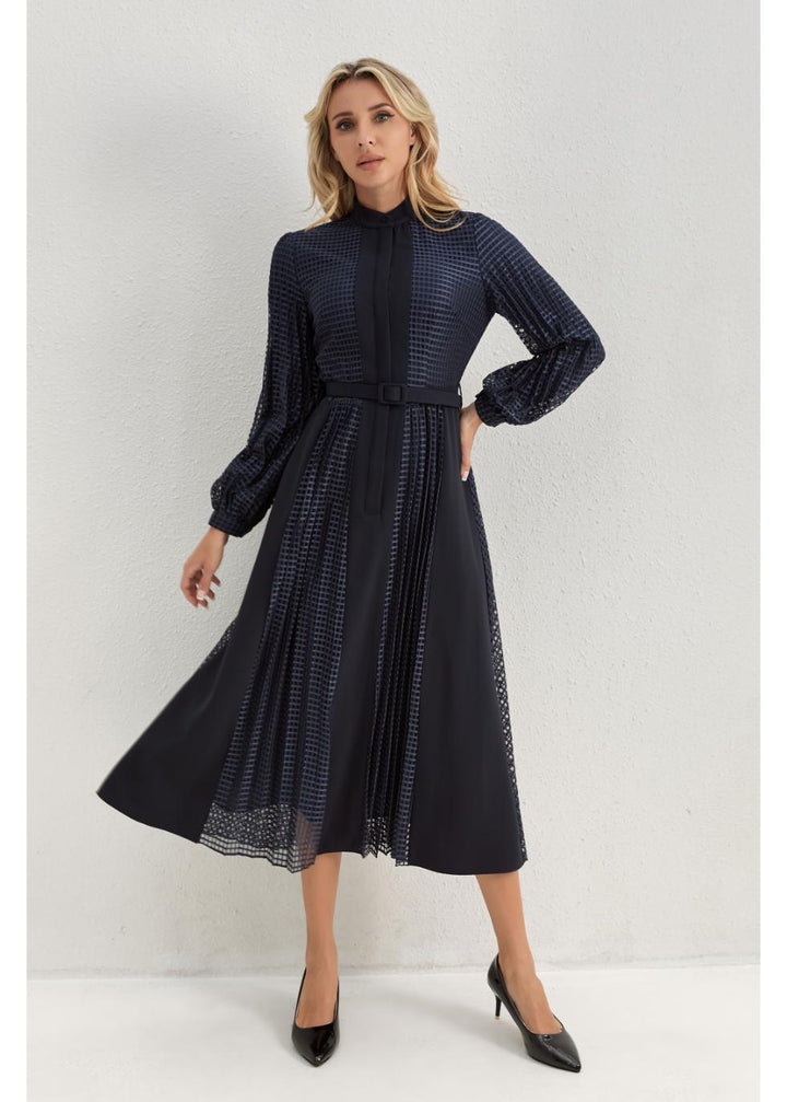 Deep Navy Bloom Midi Dress — gallery