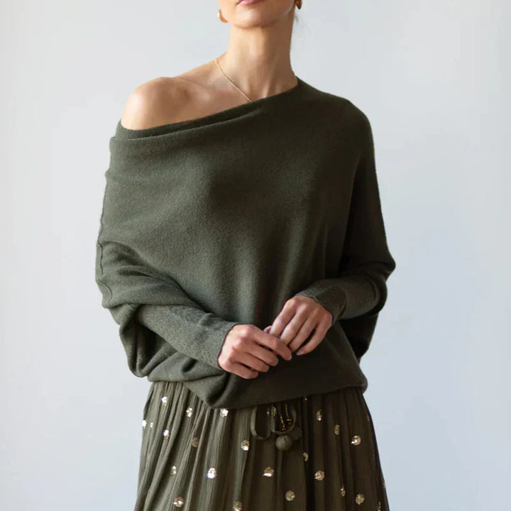 Off-Centre Draped Jumper with Asymmetric Turtleneck