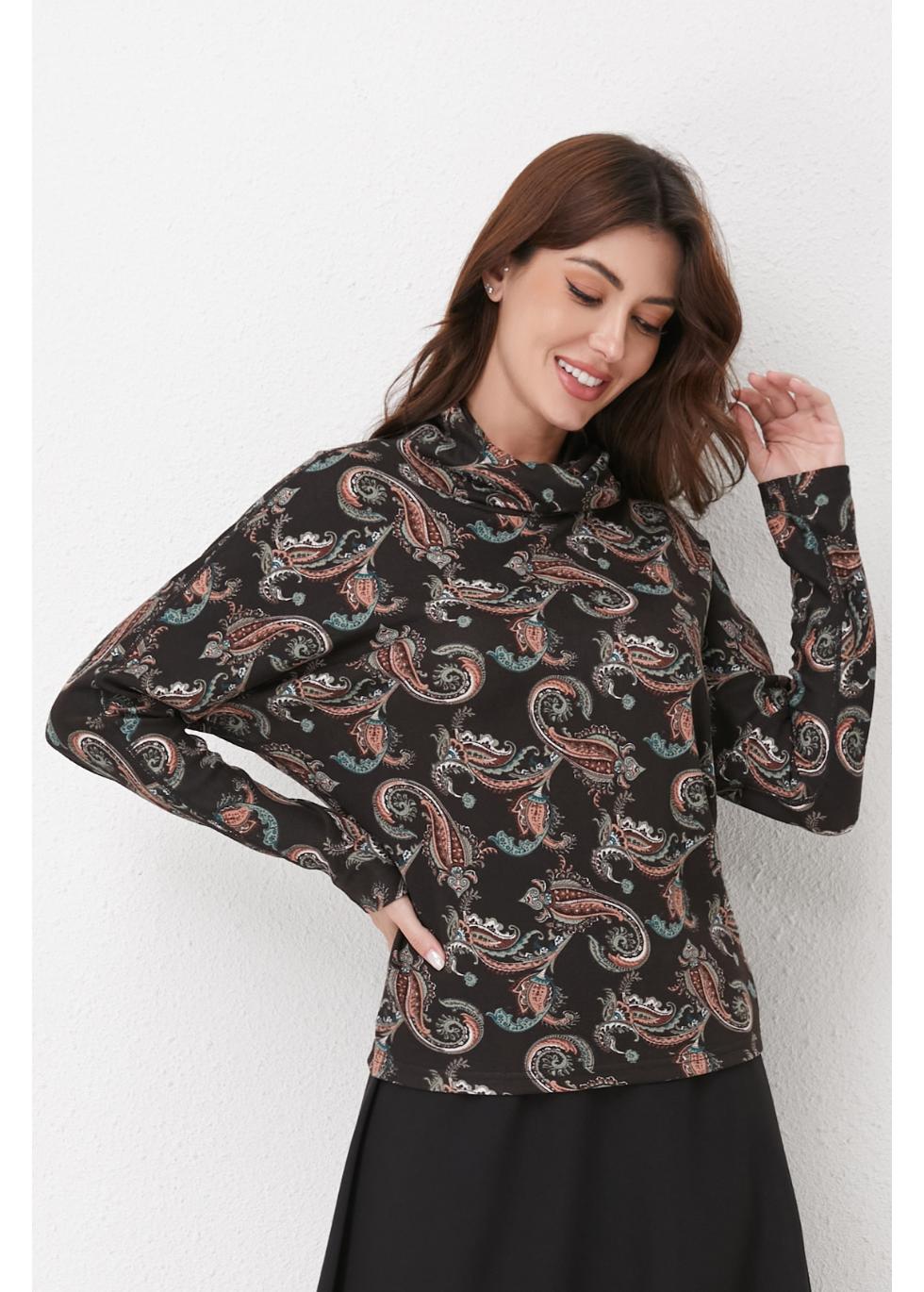 Emerald Paisley Knit Top for Women