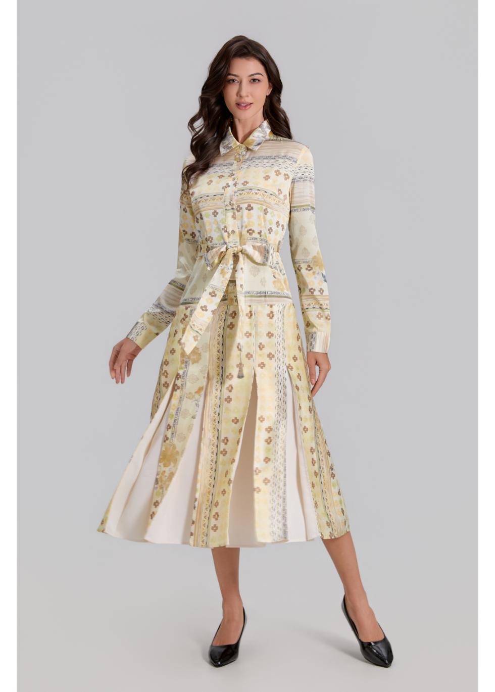 Golden Meadow Pleated Midi Dress — gallery