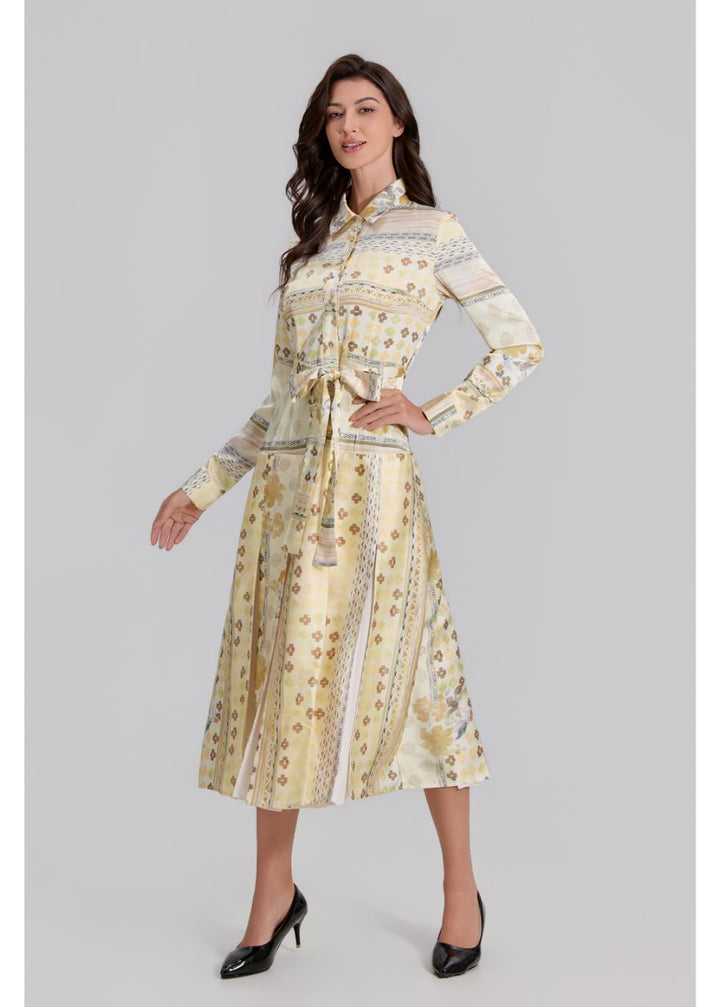 Golden Meadow Pleated Midi Dress — gallery