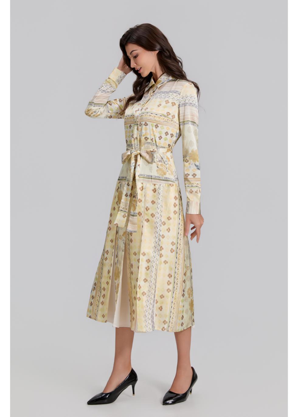 Golden Meadow Pleated Midi Dress — gallery