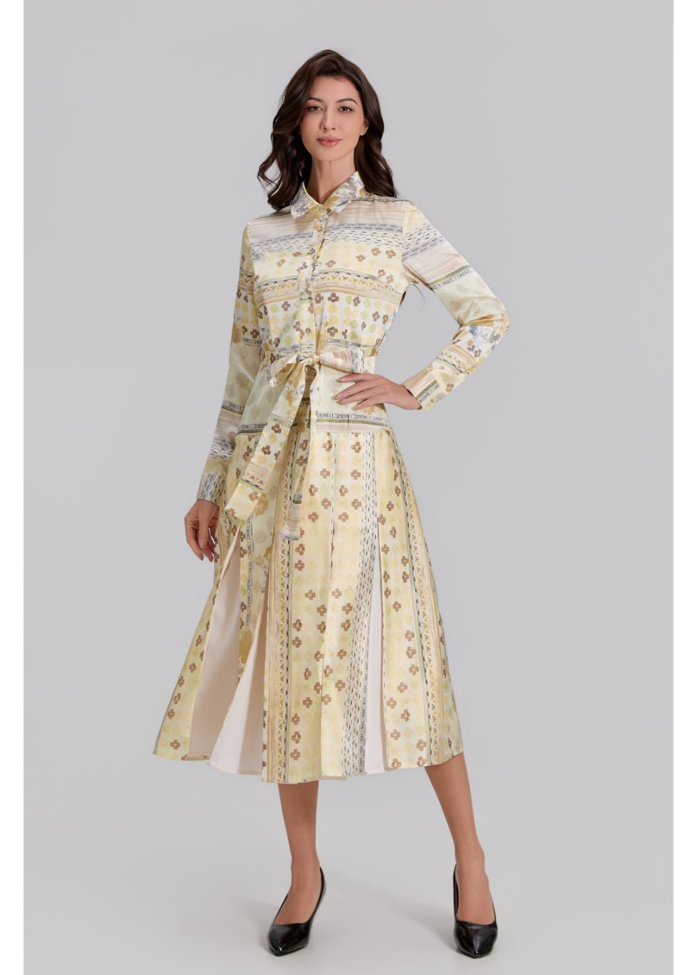 Golden Meadow Pleated Midi Dress — gallery