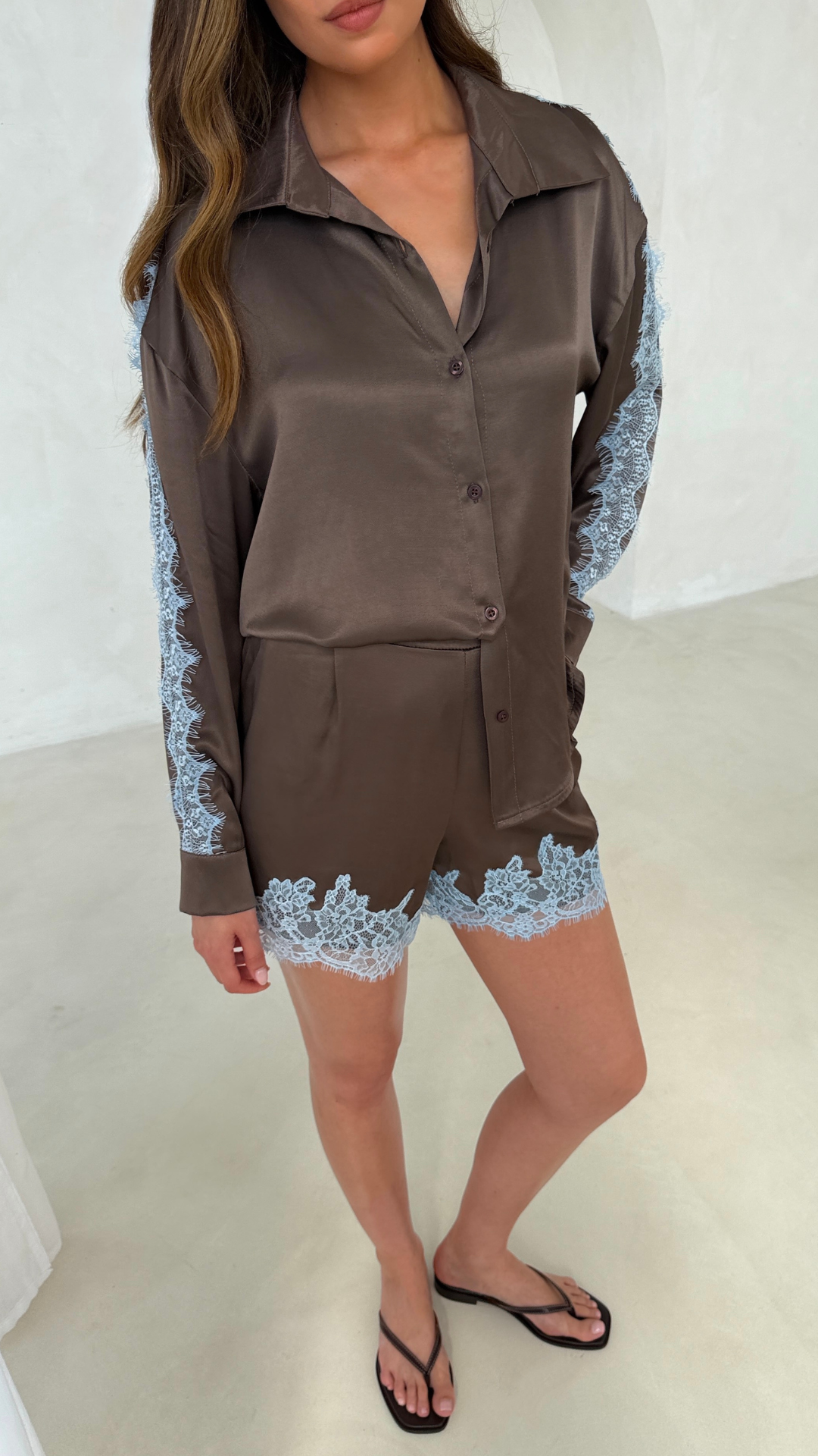 Cleo Satin Lace Shirt Top for Women
