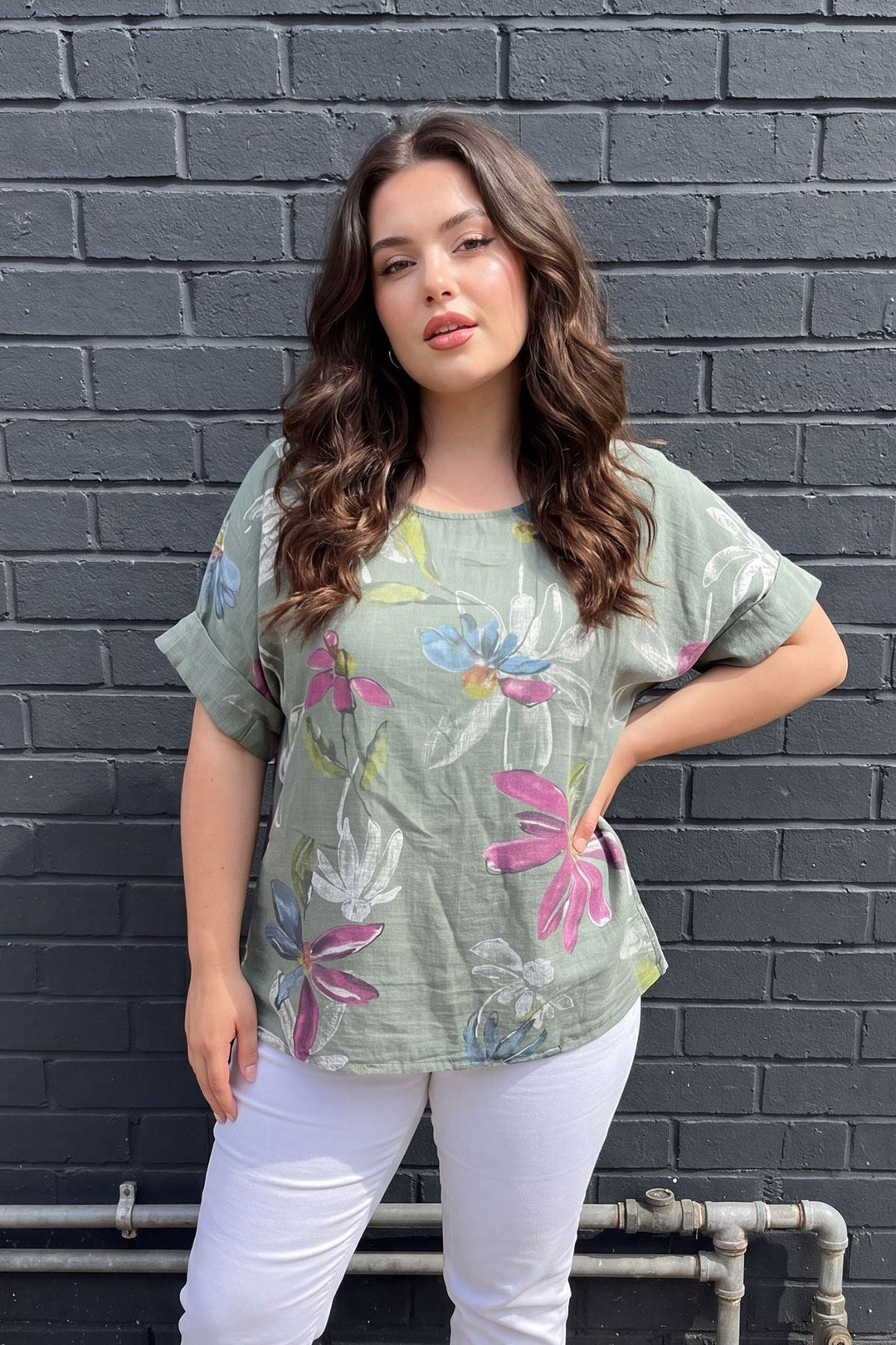 Floral Print Oversized Tunic Cotton Top for Women