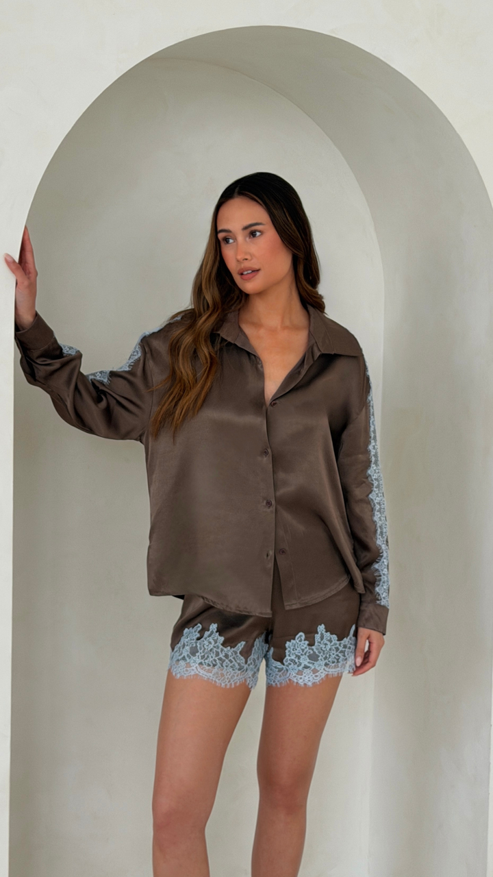 Cleo Satin Lace Shirt Top for Women - gallery