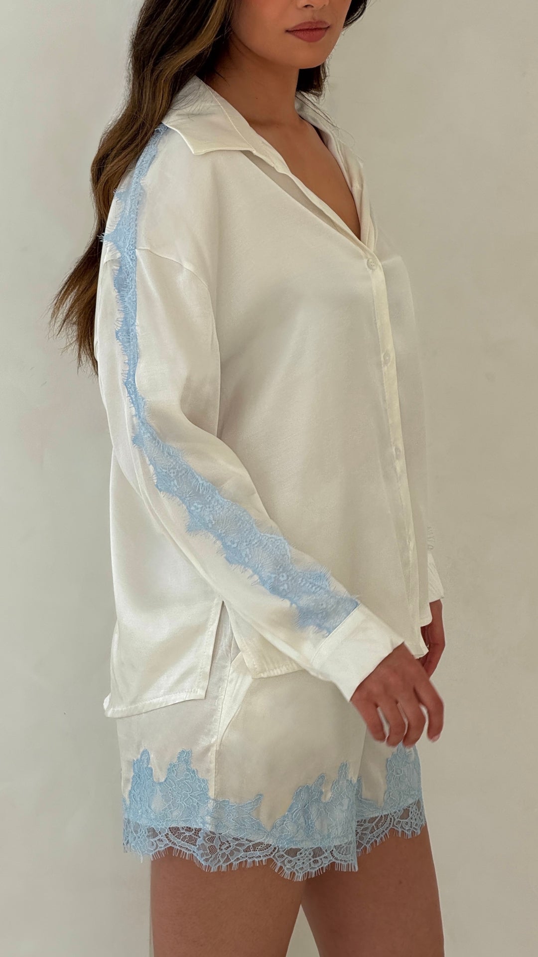 Esme Satin Lace Shirt Top for Women - gallery