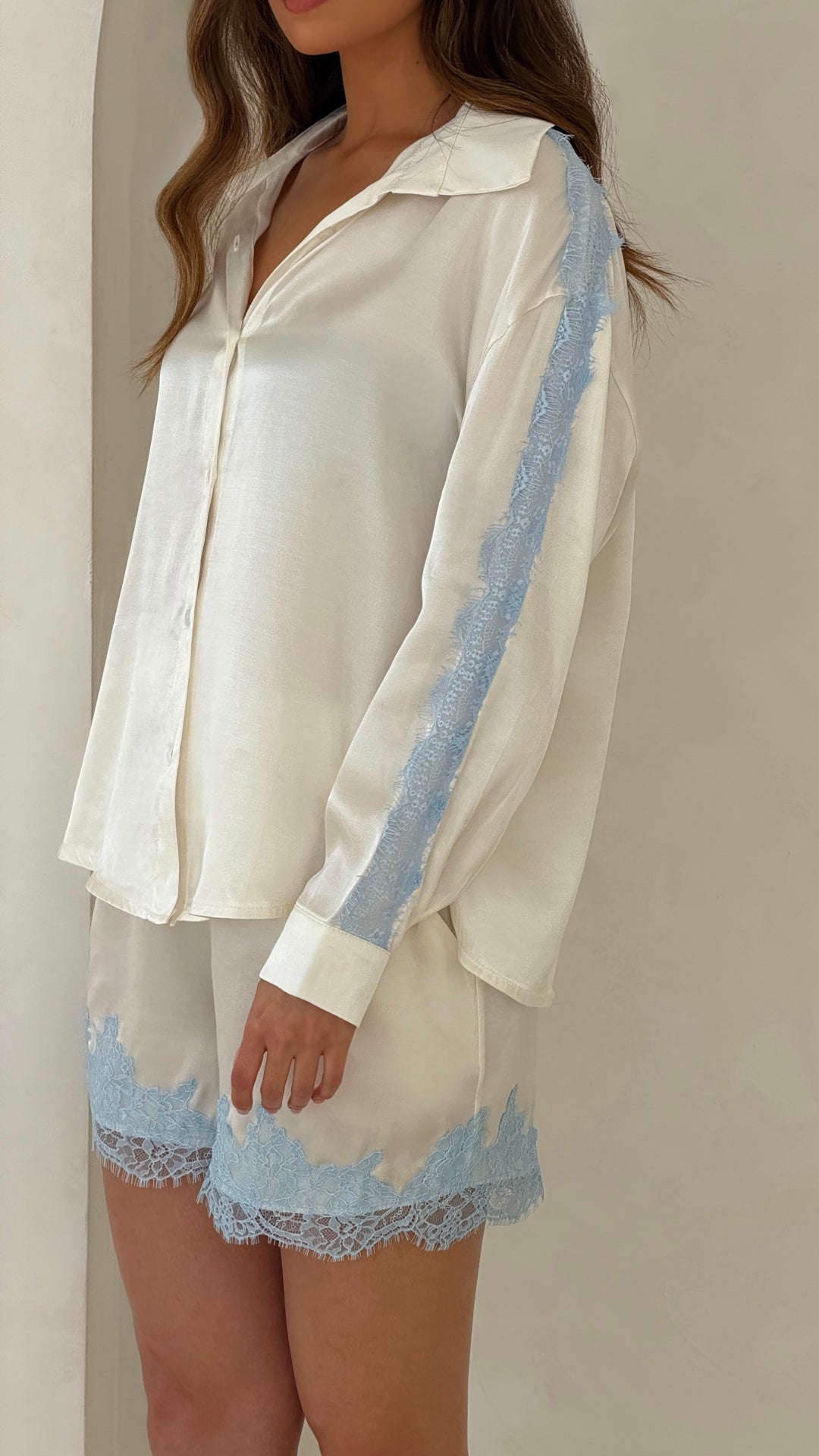 Esme Satin Lace Shirt Top for Women - gallery