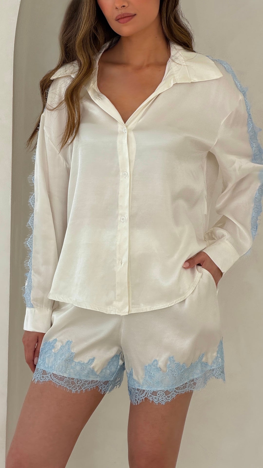 Esme Satin Lace Shirt Top for Women - gallery