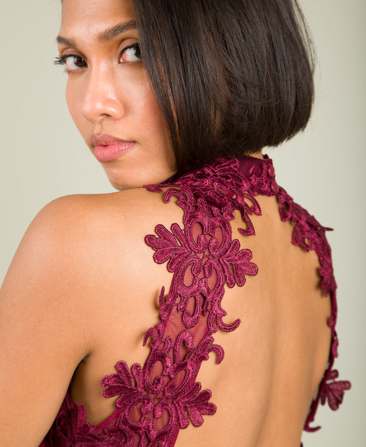 Lace Halterneck Maxi Dress Wine for Women - gallery