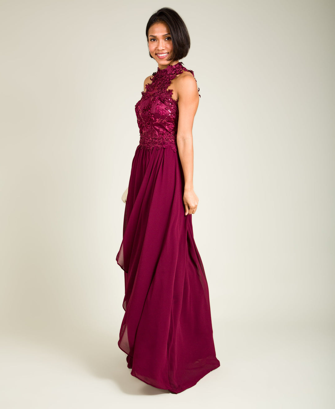 Lace Halterneck Maxi Dress Wine for Women - gallery