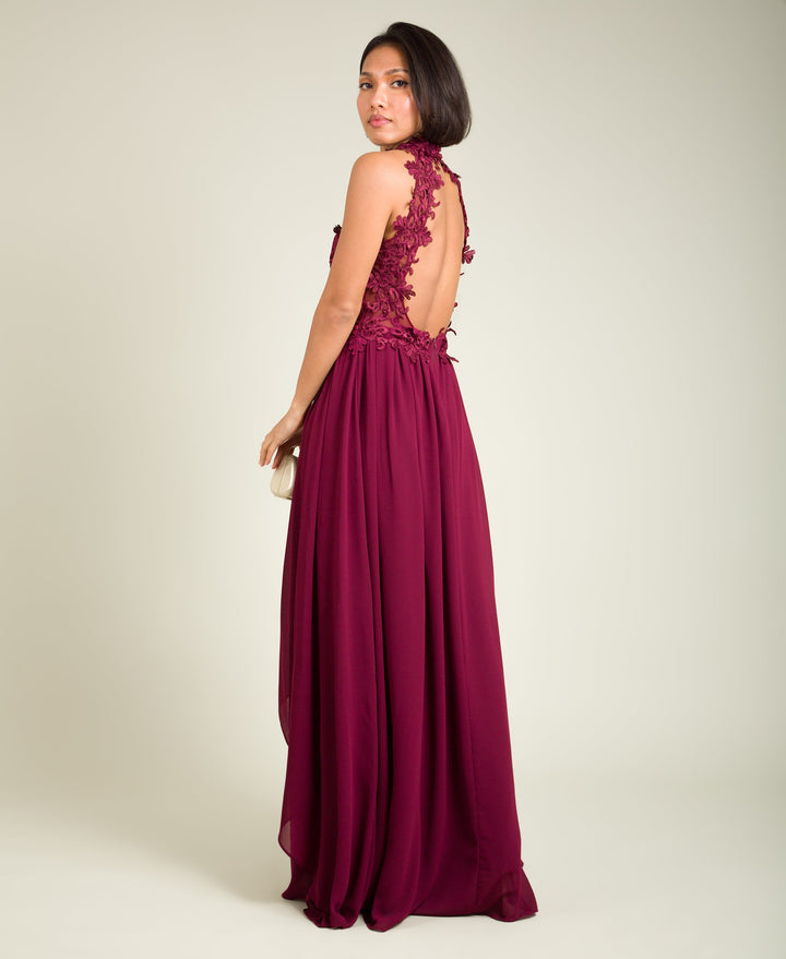 Lace Halterneck Maxi Dress Wine for Women - gallery