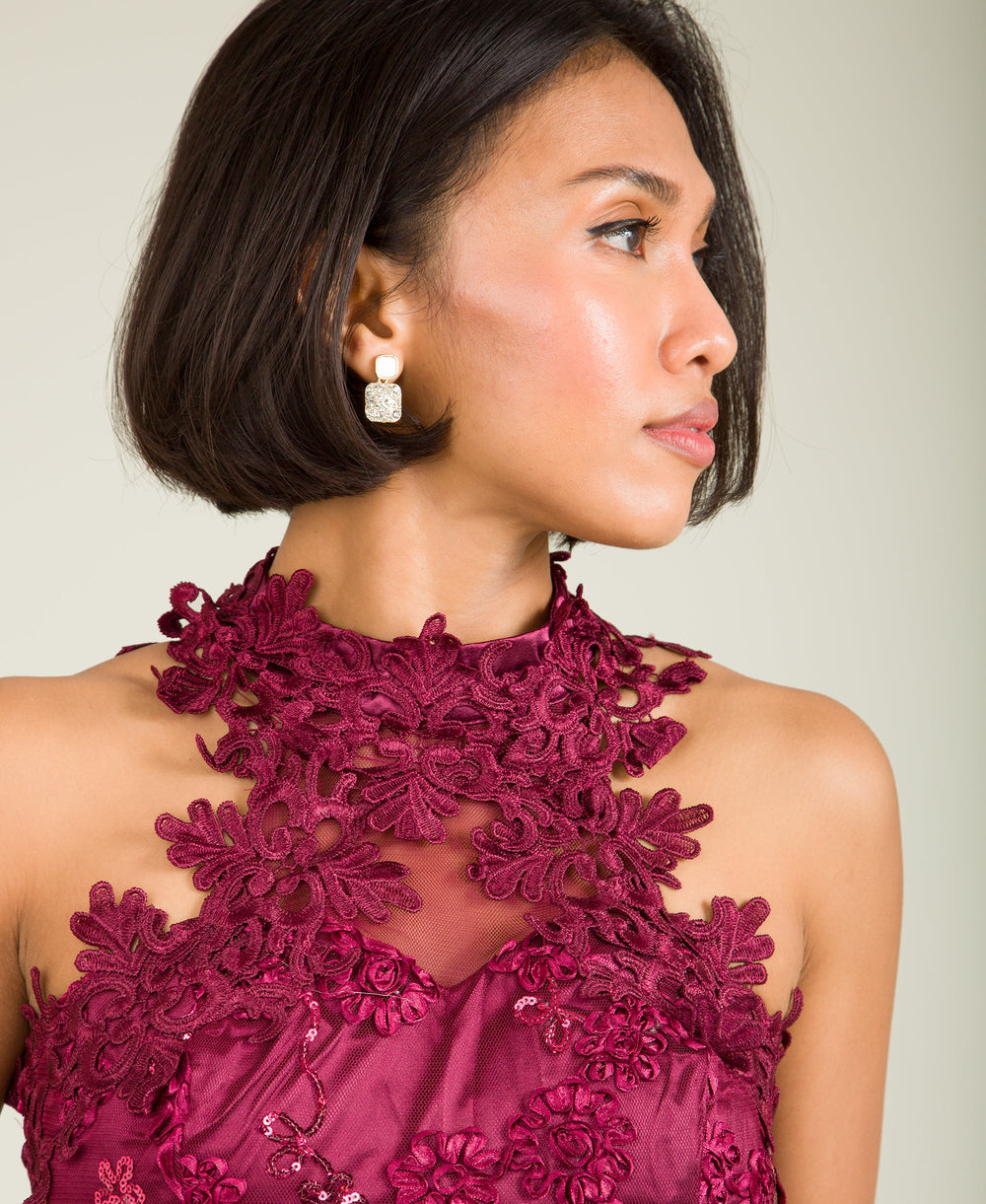 Lace Halterneck Maxi Dress Wine for Women - gallery