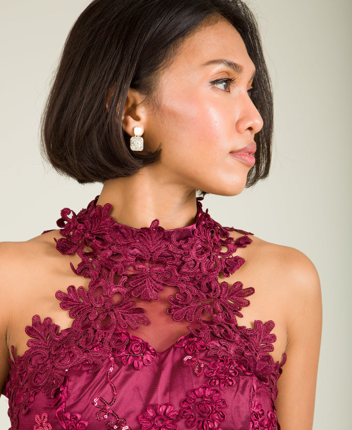 Lace Halterneck Maxi Dress Wine for Women - gallery