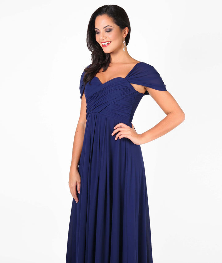 Cap Sleeve Off Shoulder Bridesmaid Dress Navy for Women - gallery