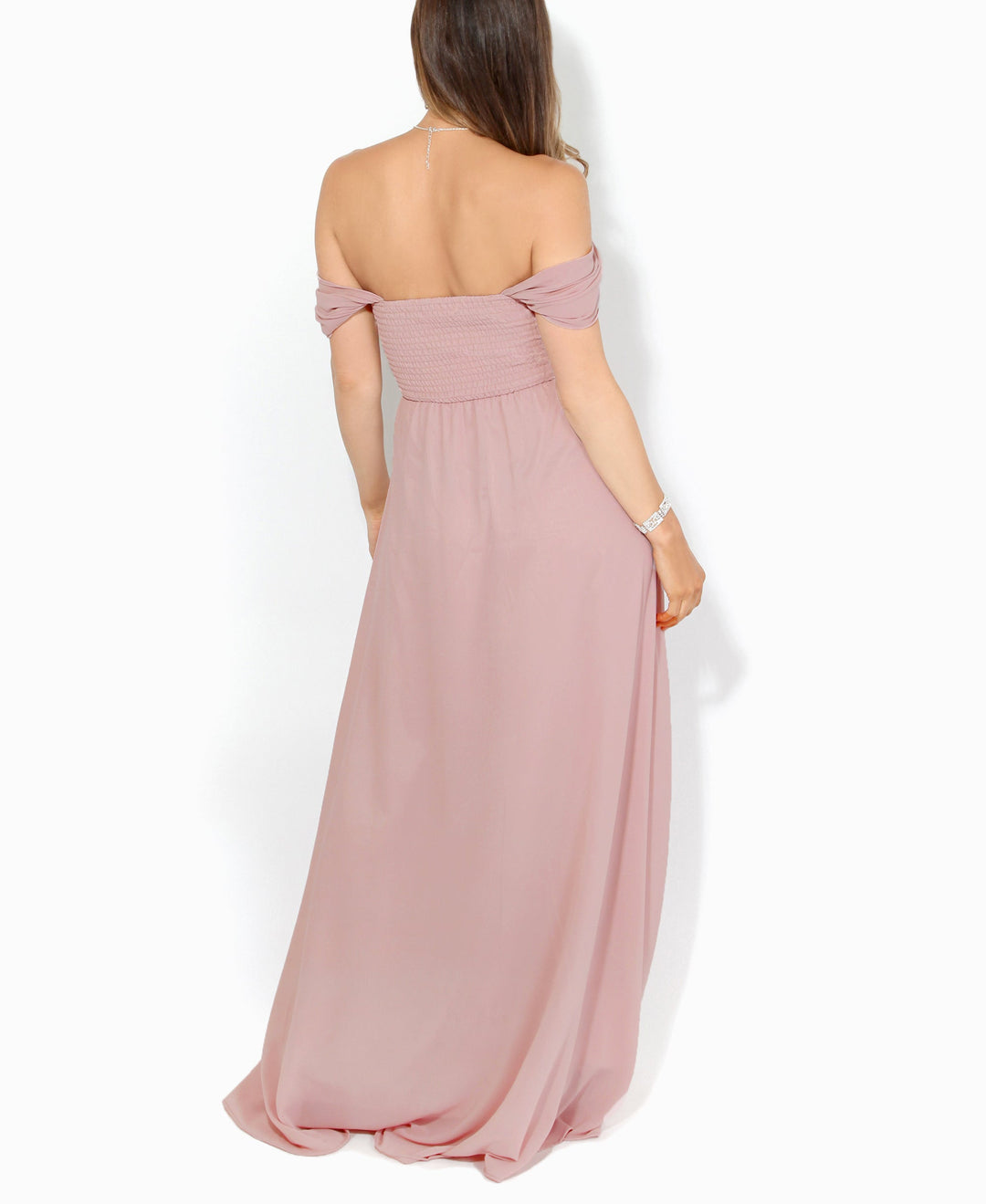 Cap Sleeve Off Shoulder Bridesmaid Dress Taupe for Women - gallery